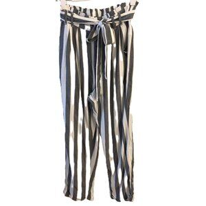 American Eagle Paper Bag Pants Size S Elastic Waist 27 Striped Belted Pockets